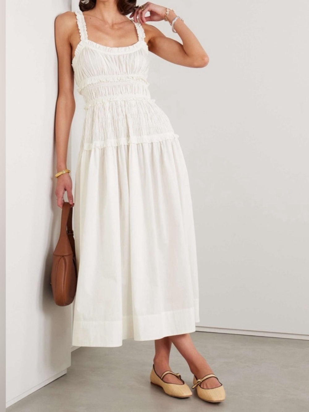 Doen Marianne white cotton midi dress in Salt